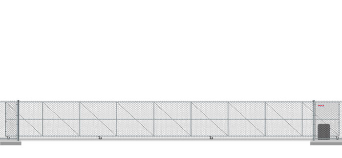 Automated chain link V-Track gate in closed position
